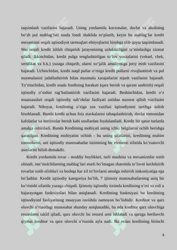 Kreditning mohiyati va moliya tizimidagi roli 8