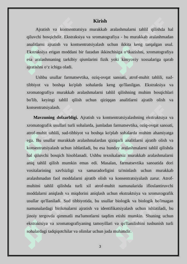 Ajratish va konsentrlashning ekstraksion va xromatografik usullari. 3