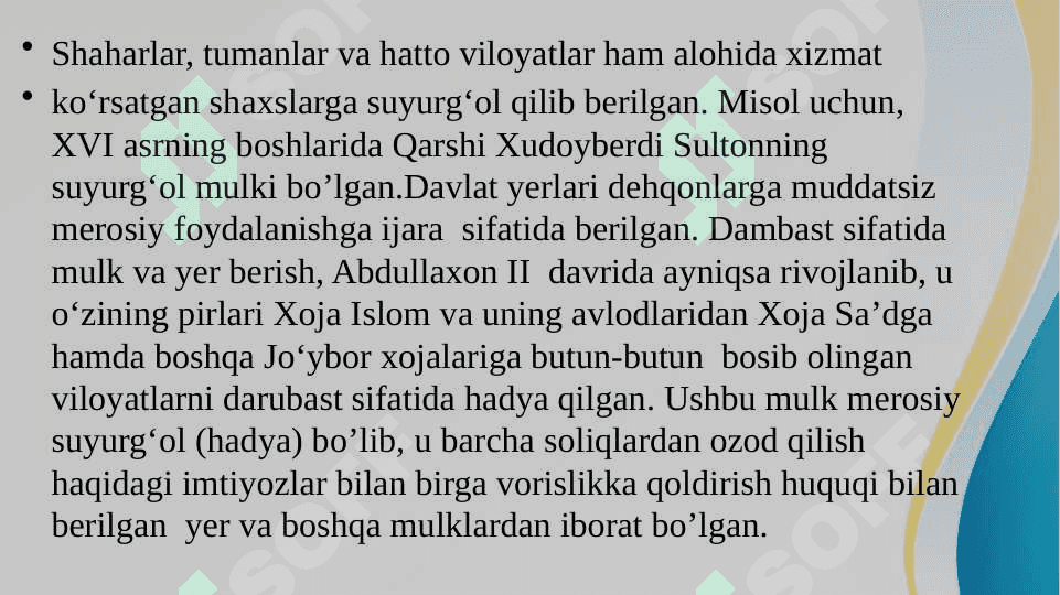Buxoro xonligida yer egaligi  shakllari 6