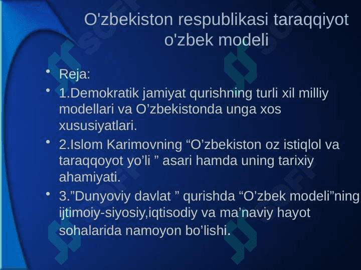 O'zbekiston respublikasi taraqqiyot o'zbek modeli 2