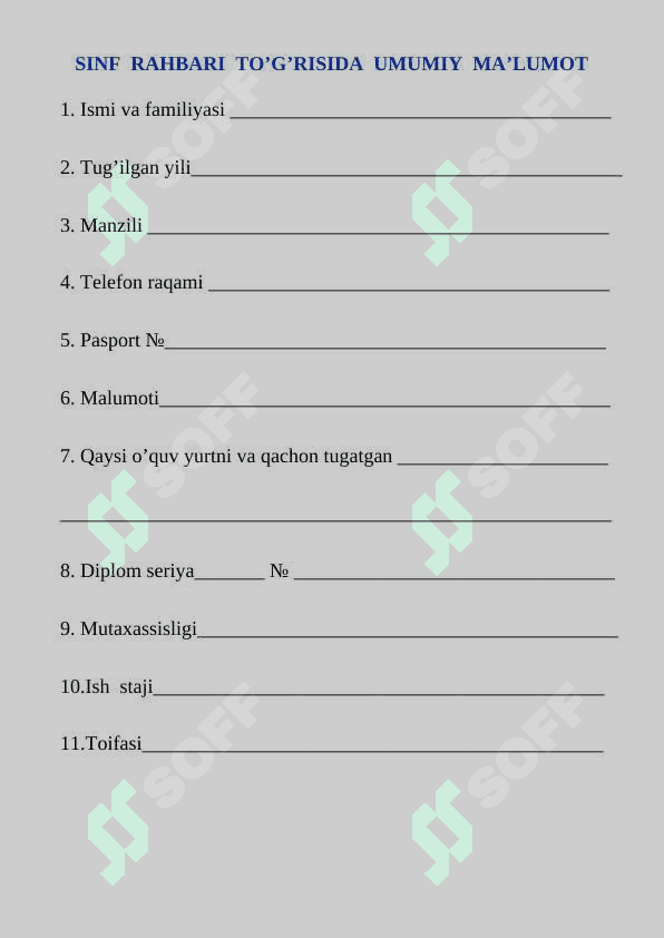 Sinf rahbarlik hujjatlari yuqori sinf 3