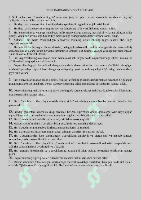 Sinf rahbarlik hujjatlari yuqori sinf 4