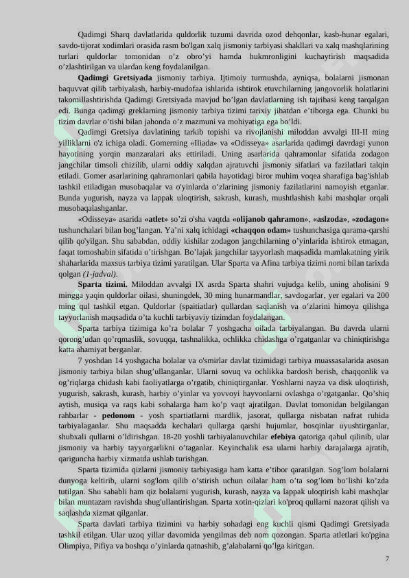 JISMONIY TARBIYA VA SPORT TARIXI 7