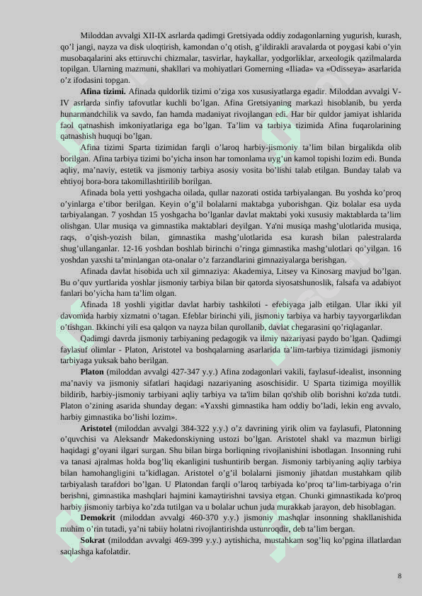 JISMONIY TARBIYA VA SPORT TARIXI 8