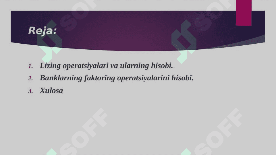 Banklarda lizing va factoring operatsiyalarining buxgalteriya hisobi 2