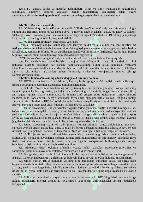 Buxoro innovatsion ta`lim va tibbiyot universitetining  odob - axloq qoidalar 2