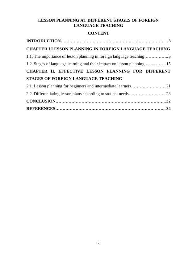 LESSON PLANNING AT DIFFERENT STAGES OF FOREIGN LANGUAGE TEACHING