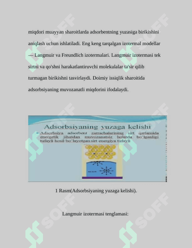Adsorbsiya. Addrsorbsiya usulida moddalarning adsorbent sirtida yutilish darajalarini oʻrganish. Kimyoviy reaksiyalarning tezligiga taʼsir etuvchi omillar 4