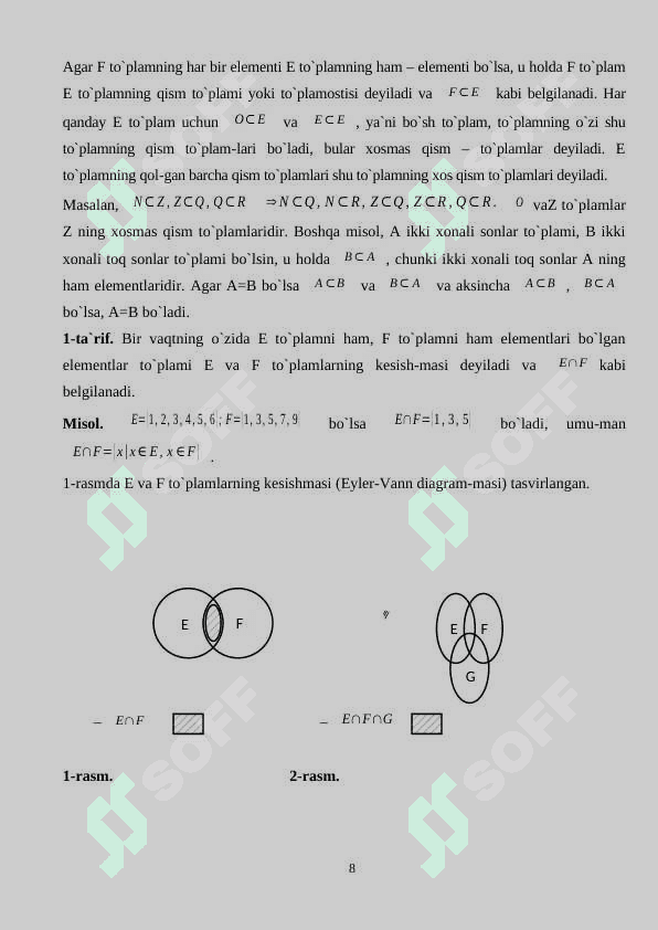 Matematika o’qitishda to’plam tushunchasini interfaol metodlarda o’qitish 8