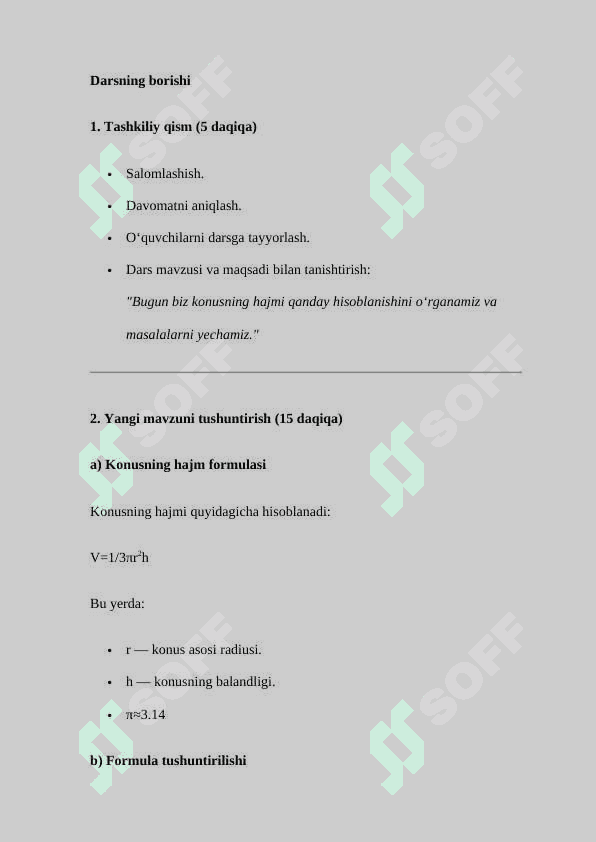 Konusning hajmi ( Dars ishlanma ) 2
