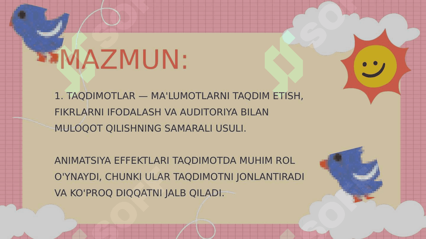 ANIMASIYA EFFEKTLARI. TAQDIMOT NAMOYISHINI BOSHQARISH 2