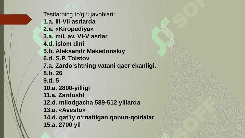 Muqaddas “Avesto” ta'limoti (test) 1