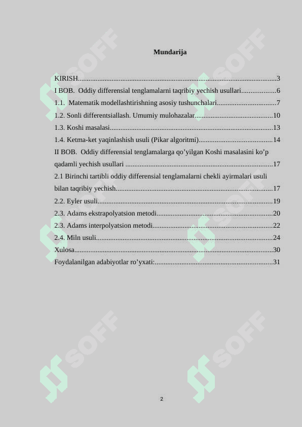 Oddiy differensial tenglamalarni taqribiy yechishning Adams va Miln usullari 2