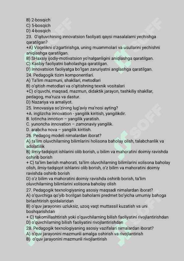 Padogogik mahorat 400 ta test 5