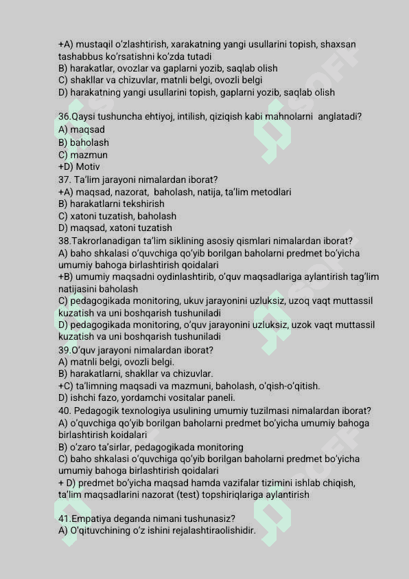 Padogogik mahorat 400 ta test 7
