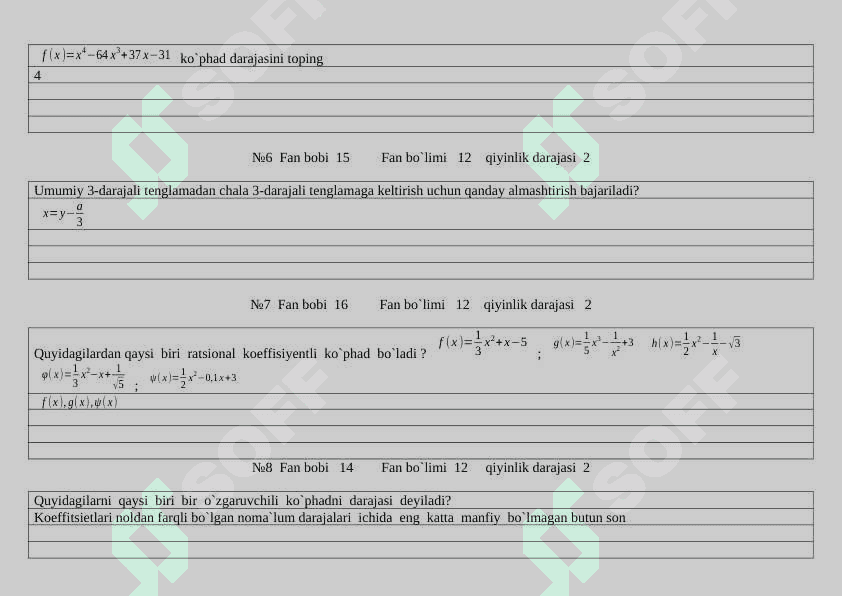 Algebra yakuniy test bu yilgi 2