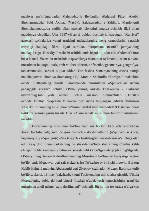 XX ASRLARNING 70-80- YILLARIDA O‘ZBEKISTONDA XALQ TA’LIMI 8