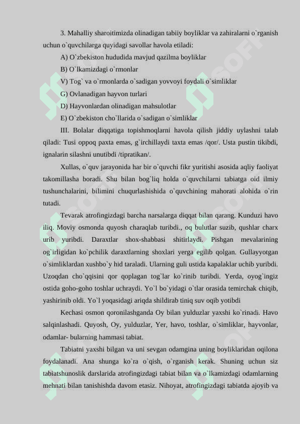 BOSHLANG’ICH SINF O’QUVCHILARINING TABIIY FAN    HAQIDAGI TASAVVUR VA TUSHUNCHALARINI SHAKLLANTIRISH 8
