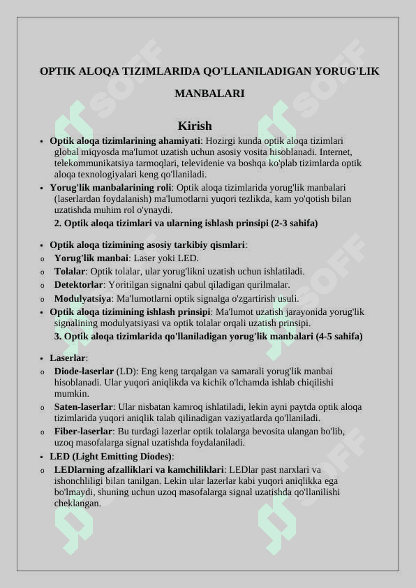 OPTIK ALOQA TIZIMLARIDA QO'LLANILADIGAN YORUG'LIK MANBALARI 2