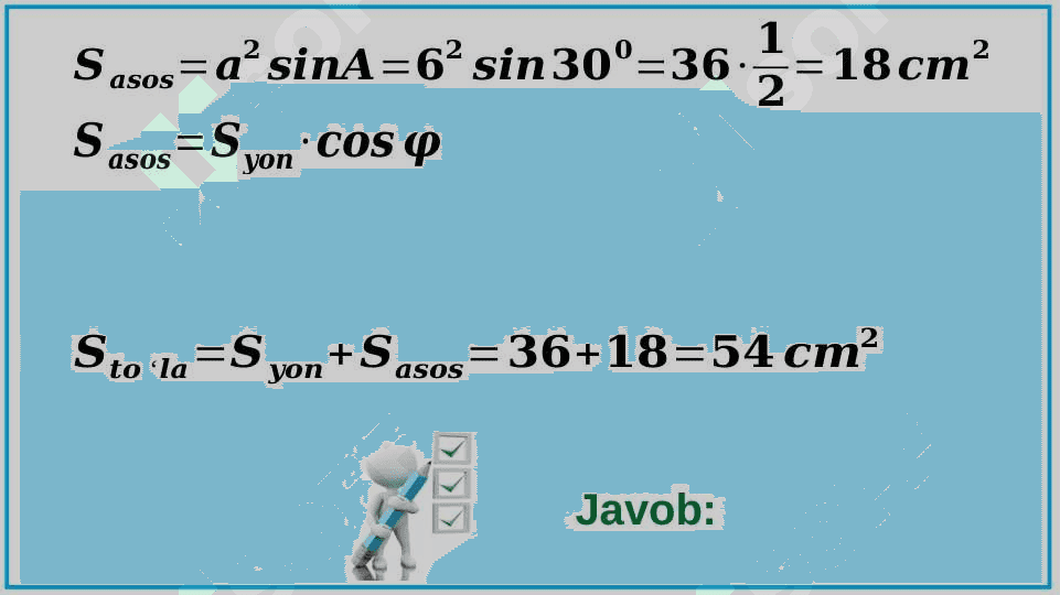 Piramidaning yon va to‘la sirtini hisoblashga doir masalalar 8