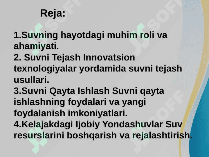 Suv va suvdan foydalanish muammosi slayd 2