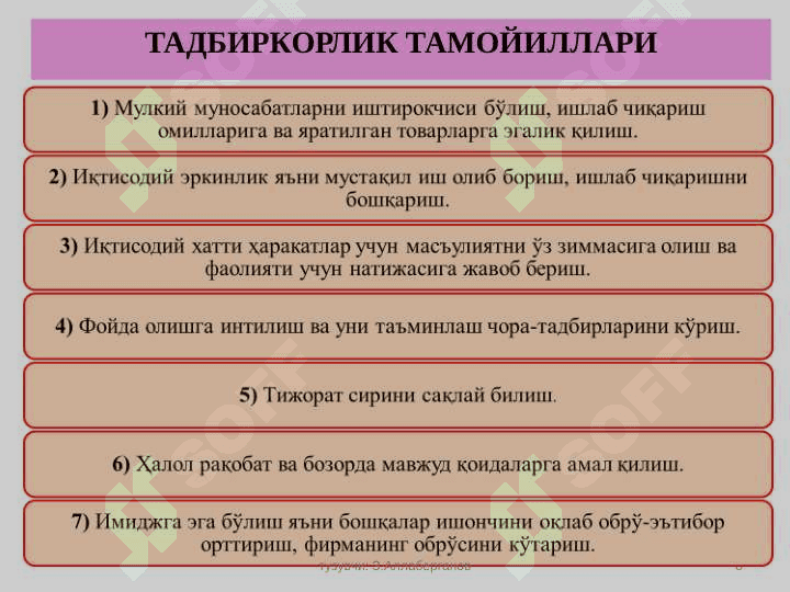 ТАДБИРКОРЛИК ФАОЛИЯТИ ВА ТАДБИРКОРЛИК КАПИТАЛИ 8