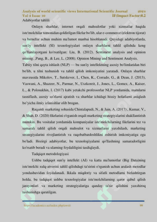 ONLAYN ISTE'MOLCHILAR SHARHLARINI  TAHLIL QILISHDA SUN'IY INTELLEKTNING  ASOSIY VOSITALARIDAN FOYDALANISH 4
