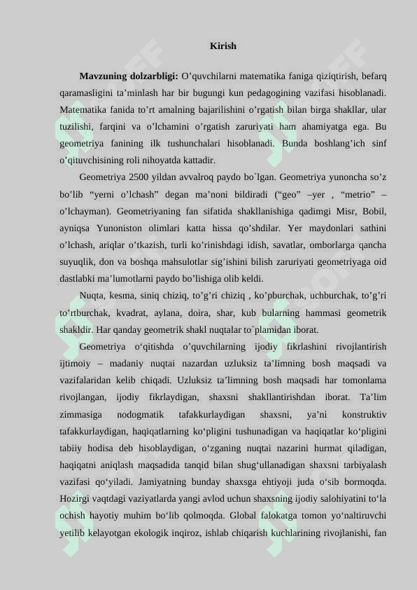 Maktabda oquvchilarni geometriya fanidan masalalar yechishga orgatish usullari. 2