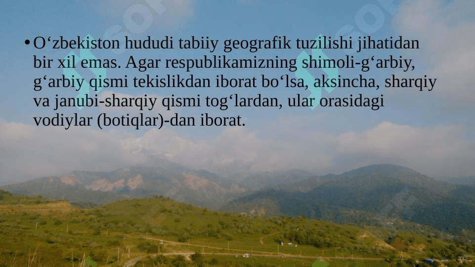 TABIAT KOMPLEKSLARI TAVSIFI. O‘ZBEKISTONNING TABIIY GEOGRAFIK OKRUGLARI 2