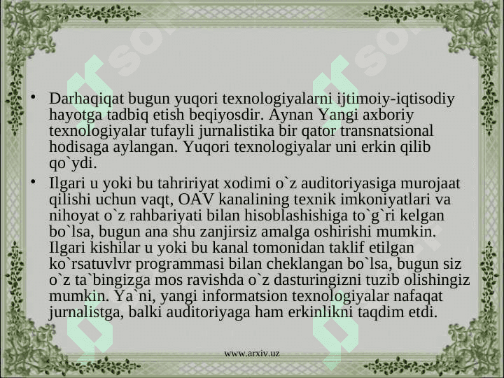 O'zbekiston Respublikasida Ommaviy axborot vositalari 6