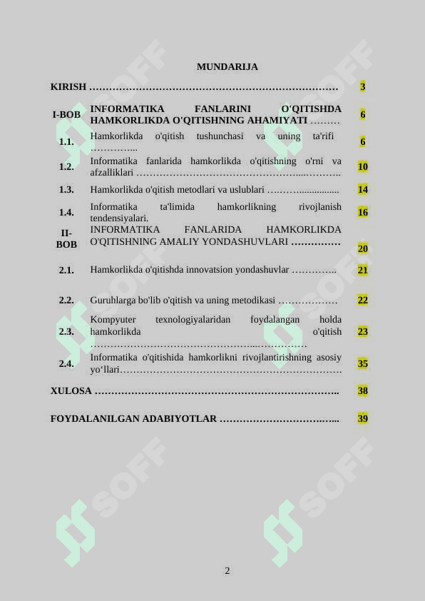 INFARMATIKA FANLARINI OQITISHDA HAMKORLIKDA OQITISHNI REJALASHTIRISH 2