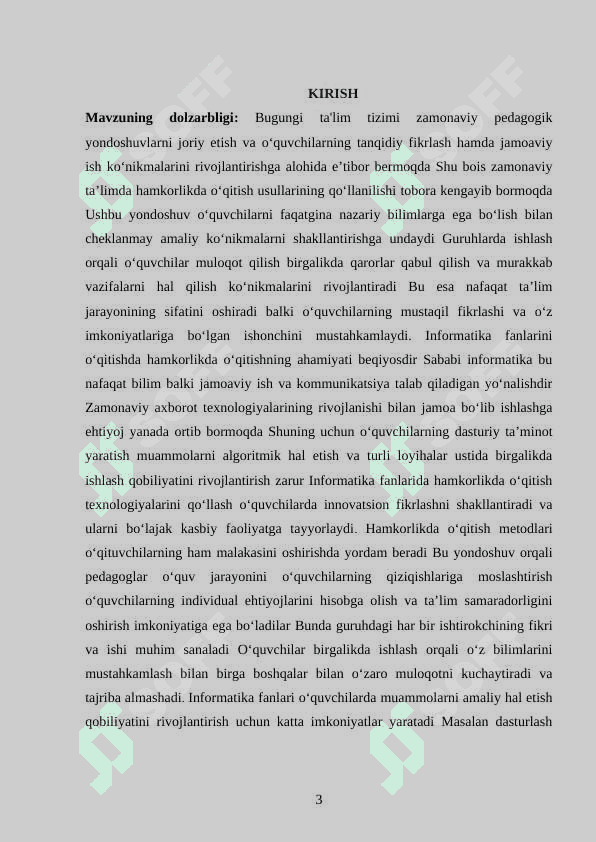 INFARMATIKA FANLARINI OQITISHDA HAMKORLIKDA OQITISHNI REJALASHTIRISH 3