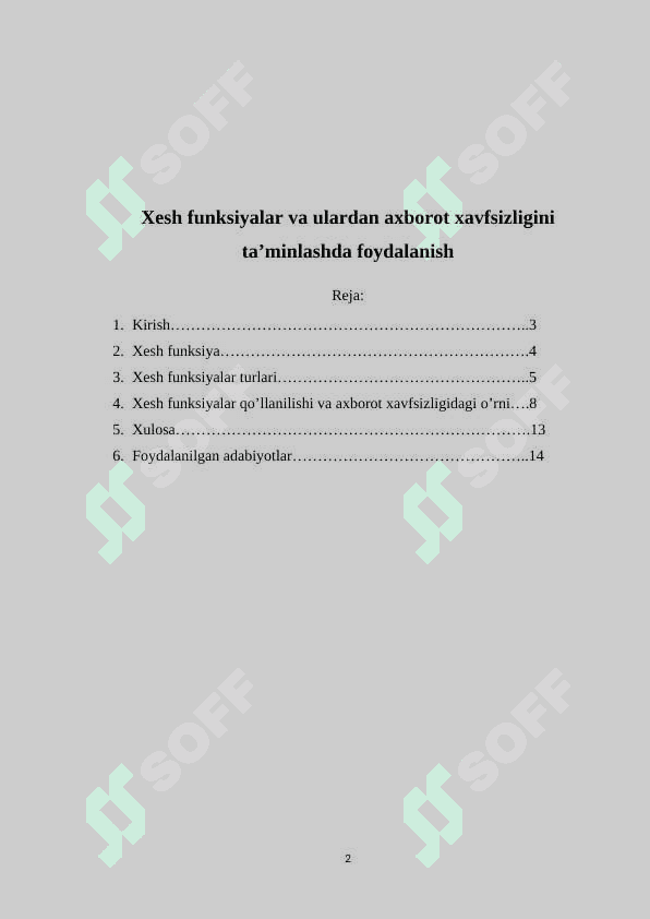 Xesh funksiyalar va ulardan axborot xavfsizligini ta’minlashda foydalanish 2