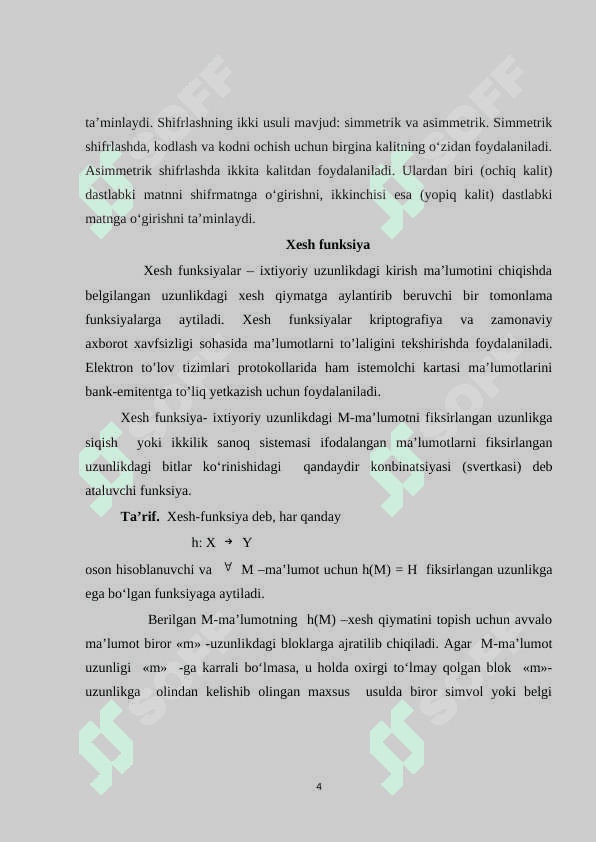 Xesh funksiyalar va ulardan axborot xavfsizligini ta’minlashda foydalanish 4