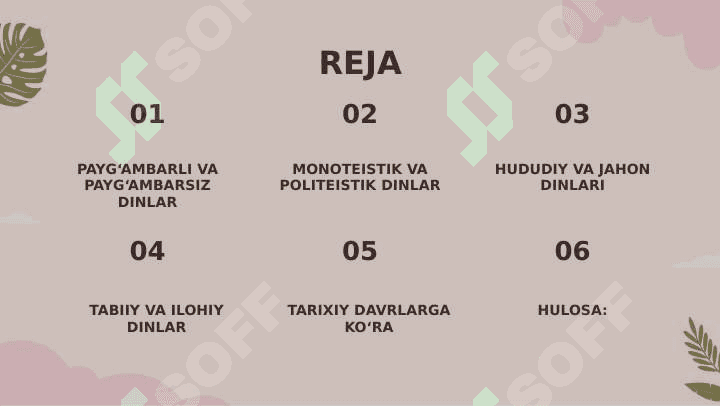 DINLARNING XUSUSIYATLARIGA KO'RA TASNIFLANISHI 2