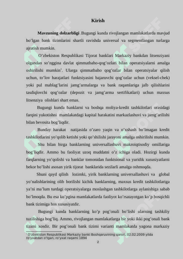 O‘zbekiston Respublikasi pul-kredit siyosati 2