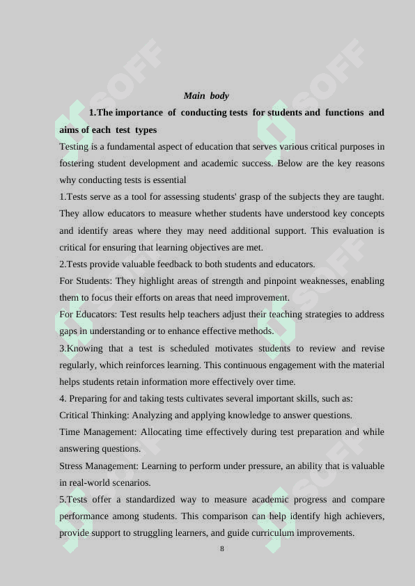 Types   of   Tests  used  in  English   Language 8