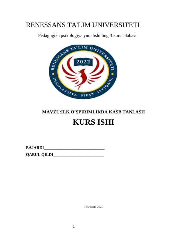 ILK O’SPIRIMLIKDA KASB TANLASH KURS ISHI