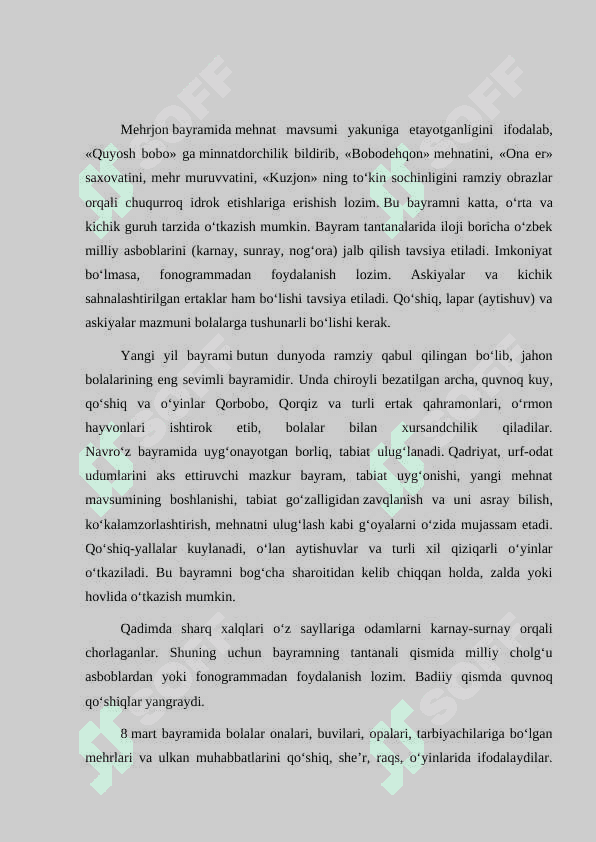 Musiqa mashg'ulotlar rejasida bayram tadbirlari senariysini ishlab chiqish va o‘tkazishga qo‘yiladigan talablar 4