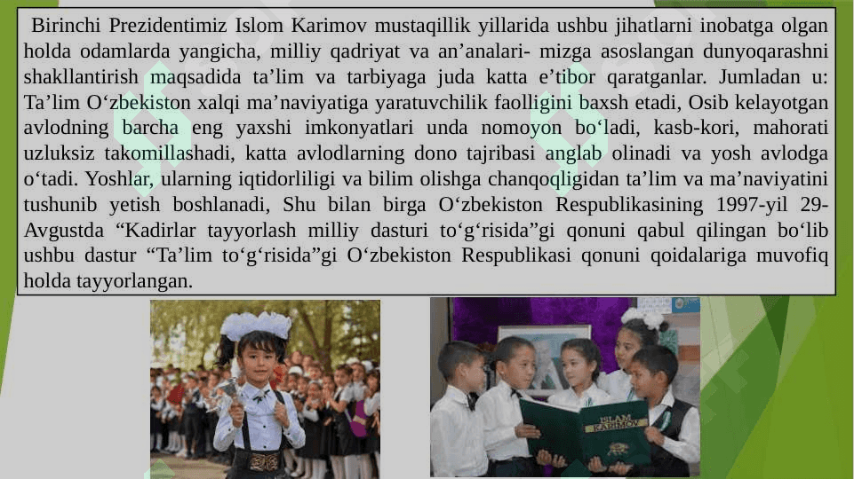 O‘zbekistonda oliy ta’lim sohasida olib borilgan islohotlar . 4