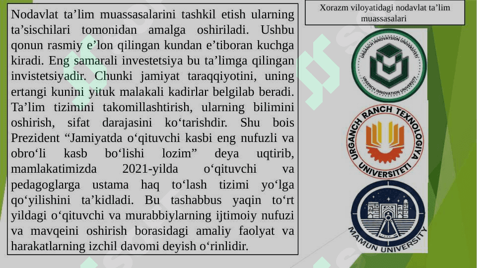 O‘zbekistonda oliy ta’lim sohasida olib borilgan islohotlar . 7