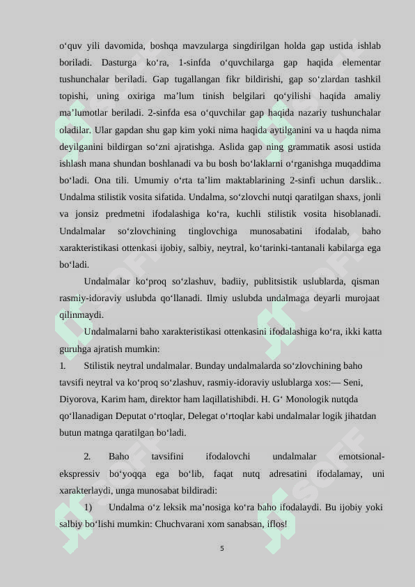 4-SINFDA UNDALMALI GAPLARNI  O‘RGANISH USLUBIYOTI 5