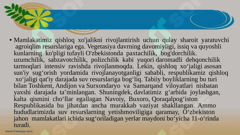 O‘zbekistonning ijtimoiy-iqtisodiy rivojlanishi 7