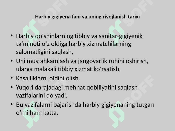 Statsionar va Dala sharoitida qo`shinlarni joylashtirishning sanitar nazorati 2