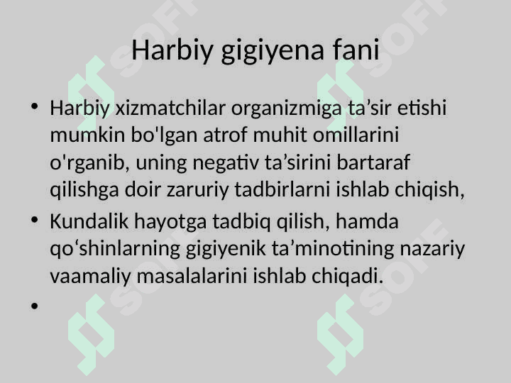 Statsionar va Dala sharoitida qo`shinlarni joylashtirishning sanitar nazorati 3