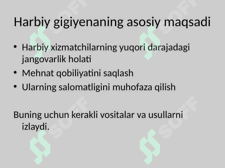Statsionar va Dala sharoitida qo`shinlarni joylashtirishning sanitar nazorati 4