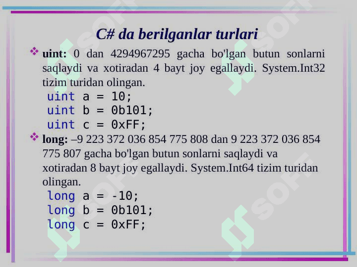 C# da berilganlar turlari 5