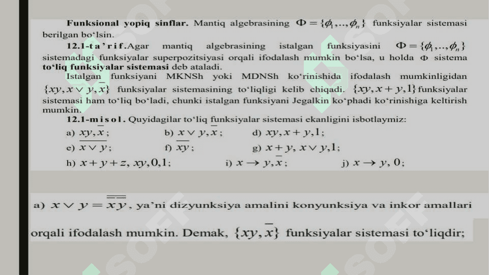 Funsional yopiq sinflar. Post teoremasi 3