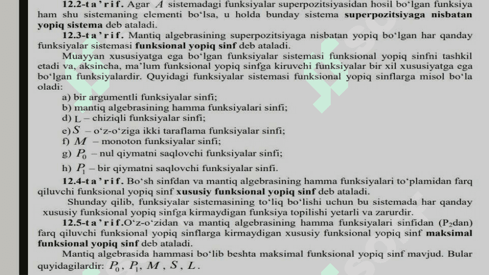 Funsional yopiq sinflar. Post teoremasi 7
