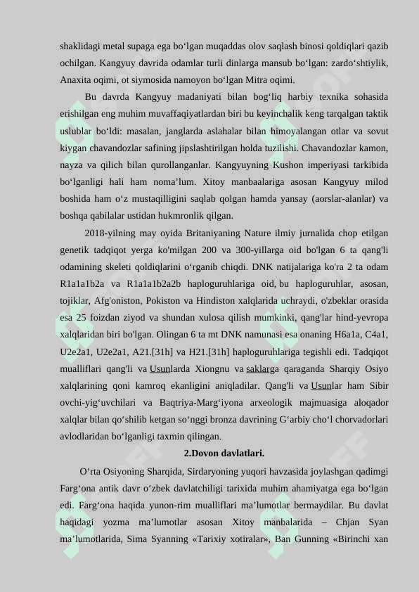 Qang‘, Dovon, Kushon davlatlari tarixiy geografiyasi. 6
